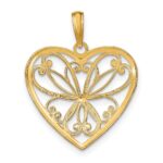 14k and White Rhodium Filigree Heart Charm - Image 4