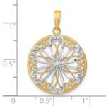 14K and White Rhodium Filigree Center Round Charm - Image 3