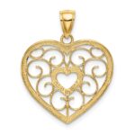 14k and White Rhodium Filigree Heart Charm - Image 4