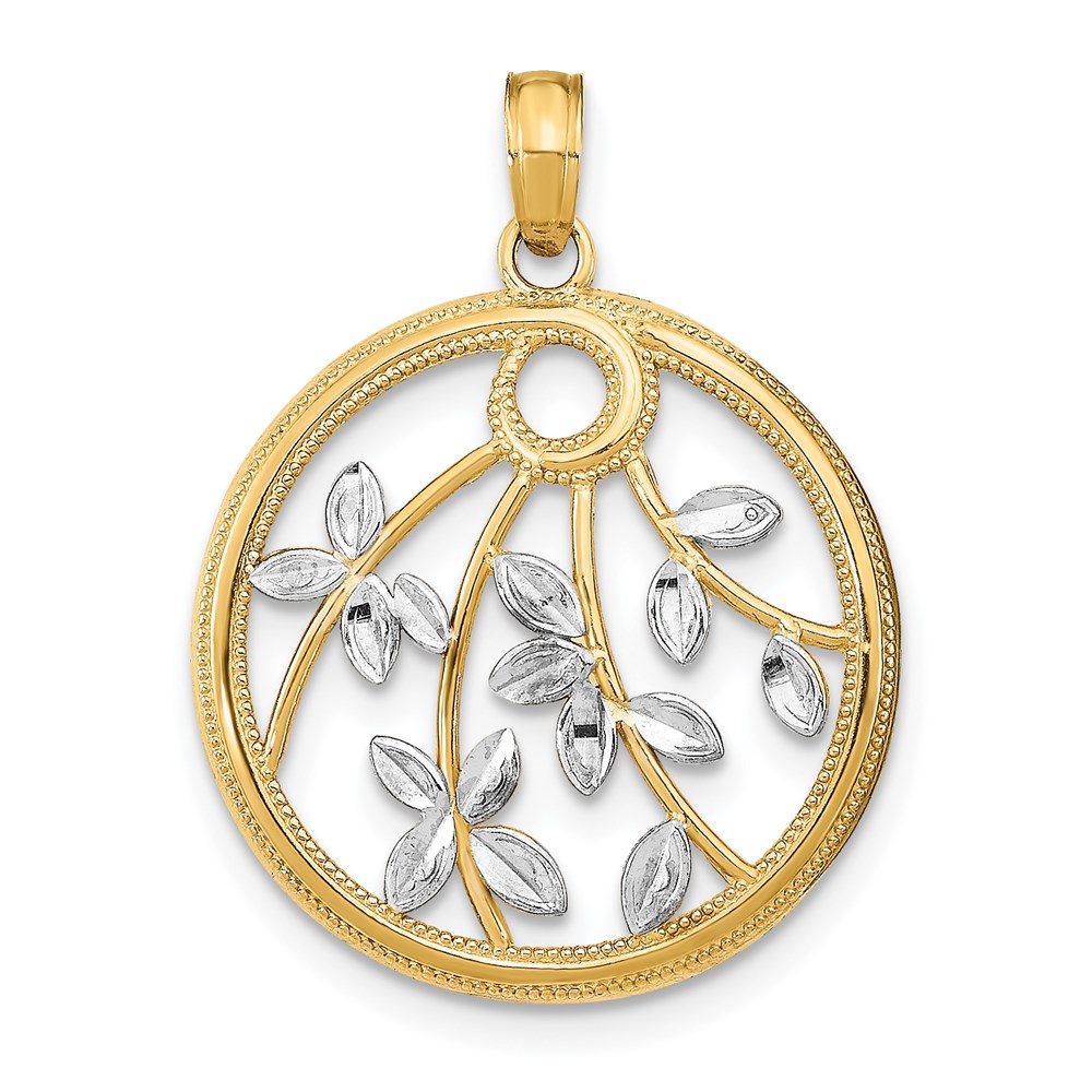 K9491.jpg 14K and White Rhodium Leaves in Round Frame Charm - Image 1