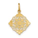 14K and White Rhodium and Diamond-cut Filigree Medallion Charm - Image 4