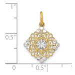 14K and White Rhodium and Diamond-cut Filigree Medallion Charm - Image 3