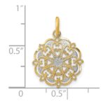 14K and White Rhodium and Diamond-cut Filigree Heart Round Charm - Image 3