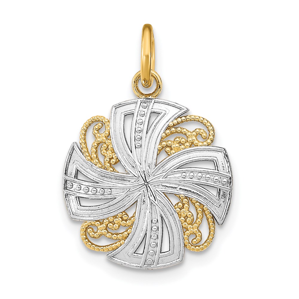 K9517.jpg 14K and White Rhodium Pinwheel Medallion Charm - Image 1