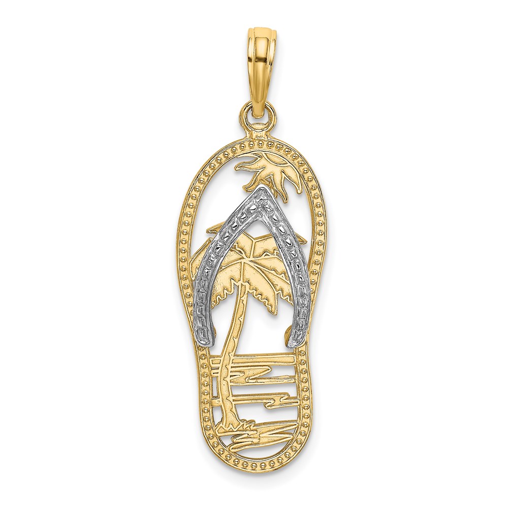 K9518.jpg 14K and White Rhodium Palm Tree Flip-Flop Charm - Image 1