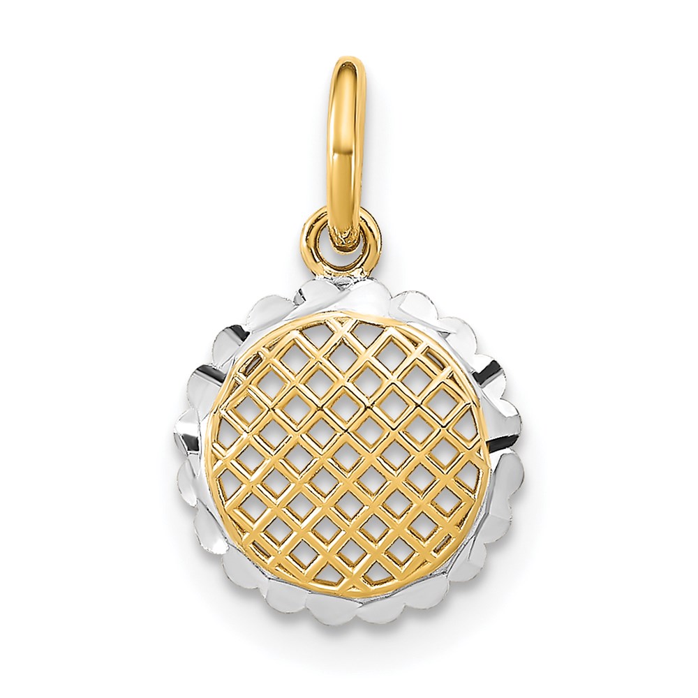 K9525.jpg 14K and White Rhodium Diamond-cut Mini Sunflower Charm - Image 1