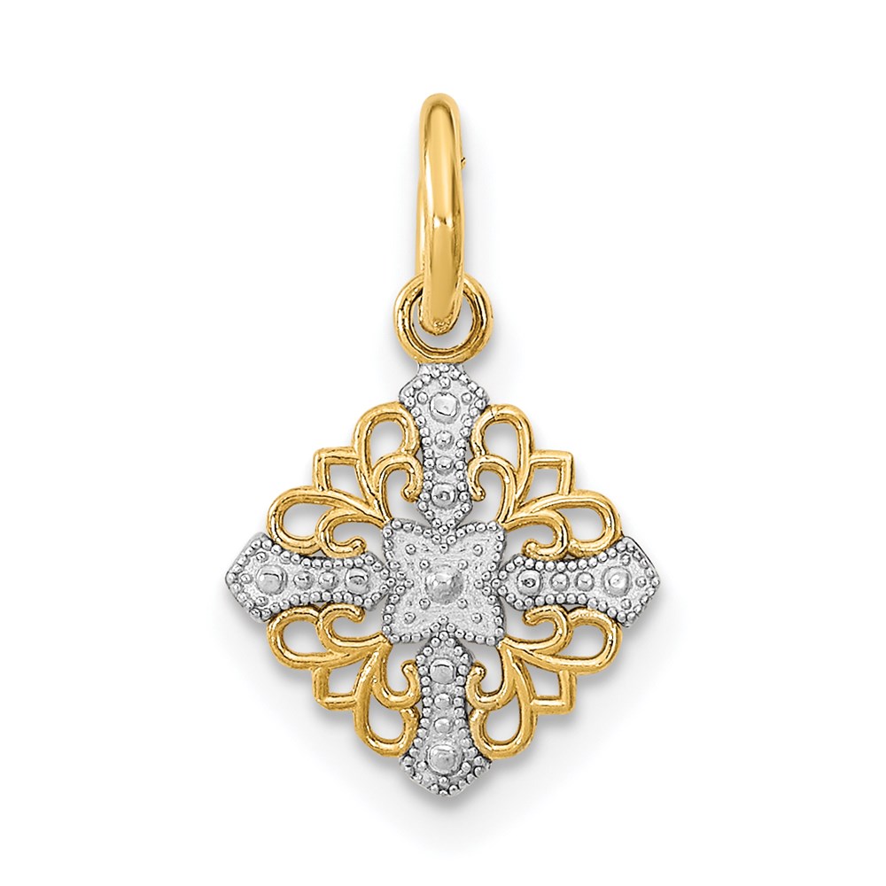 K9532.jpg 14K and White Rhodium Mini Cross Medallion Charm - Image 1