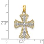 14K and White Rhodium Textured Cross Charm - Image 3