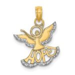 14K and White Rhodium Polished and Textured Cut-Out HOPE Angel Charm