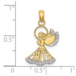 14K and White Rhodium Polished and Textured FAITH Angel Pendant - Image 3