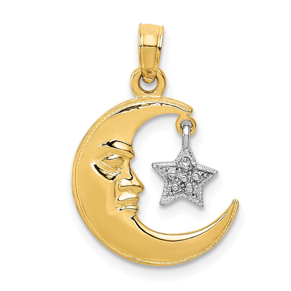 K955.jpg 14k Two-Tone Polished Half Moon and Dangle Star Pendant - Image 1