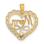 14k with White Rhodium Cut-Out MOM In Scalloped Heart Charm - Image 4