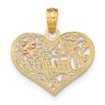 14k Two-tone with White Rhodium #1 DAUGHTER In Heart with Flowers Charm - Image 4