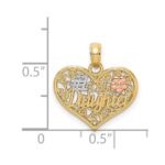 14k Two-tone with White Rhodium #1 DAUGHTER In Heart with Flowers Charm - Image 3