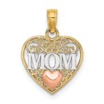 14K Two-tone with White Rhodium Polished MOM in Heart Pendant