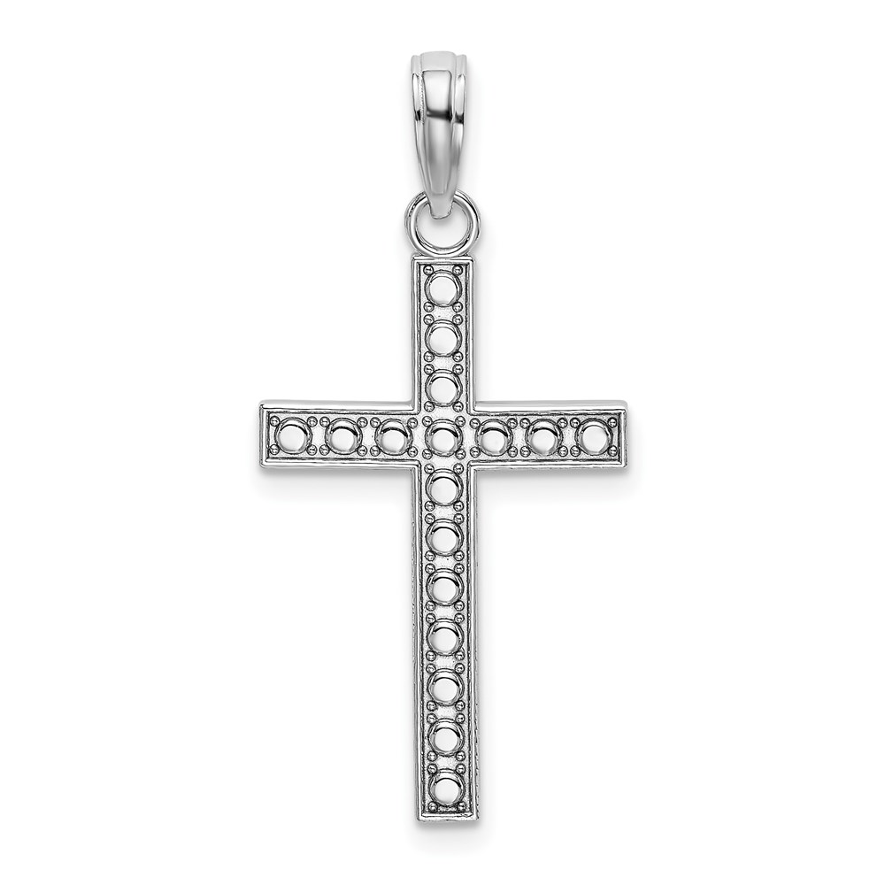 K9594W.jpg 14K White Gold Beaded Block Cross Charm - Image 1