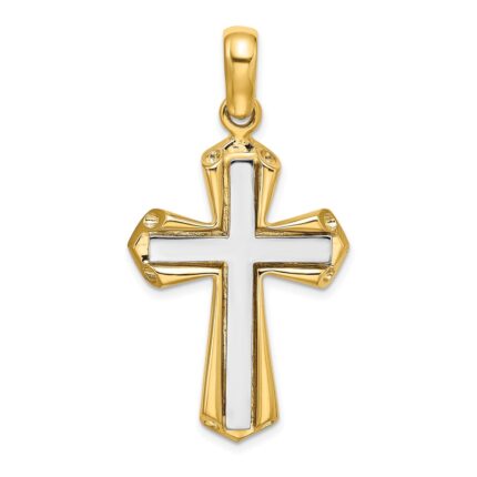 14K Two-tone Polished Cross Charm