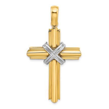 14K Two-tone -X- Center Polished Cross Pendant