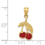 14k Polished Red Enameled Cherries Pendant - Image 4