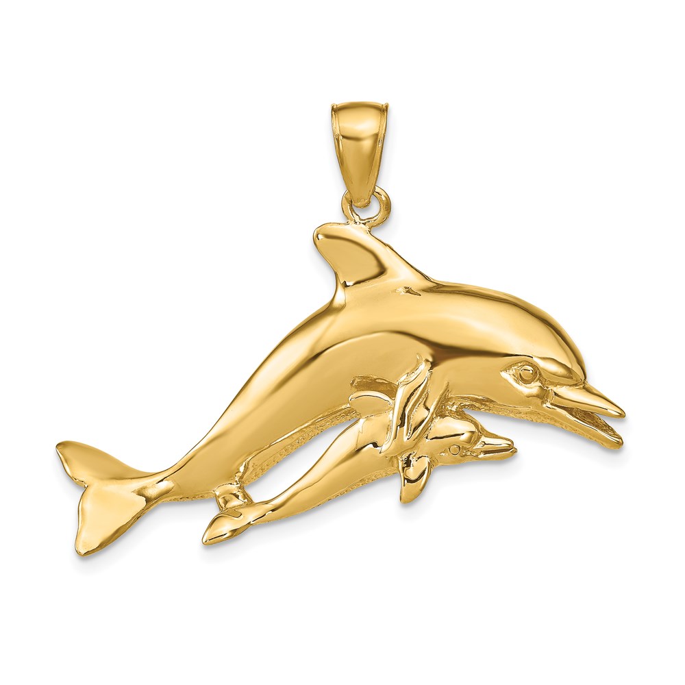 K9777.jpg 14k Polished Mother and Baby Dolphin Pendant - Image 1