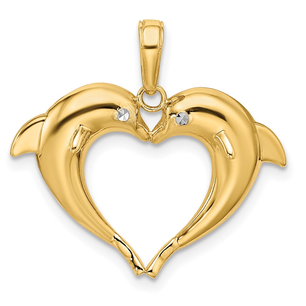 K9780.jpg 14k and White Rhodium Double Dolphin Heart Pendant - Image 1