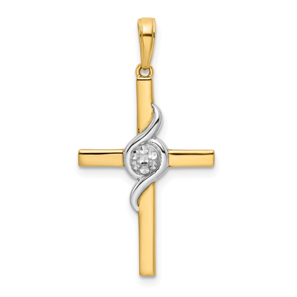 K9787.jpg 14K and White Rhodium Twist Diamond-cut Cross Pendant - Image 1
