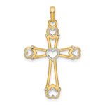 14K and White Rhodium Diamond-cut Cross with Hearts Pendant