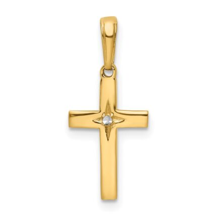 14K and White Rhodium Diamond-cut Cross Pendant