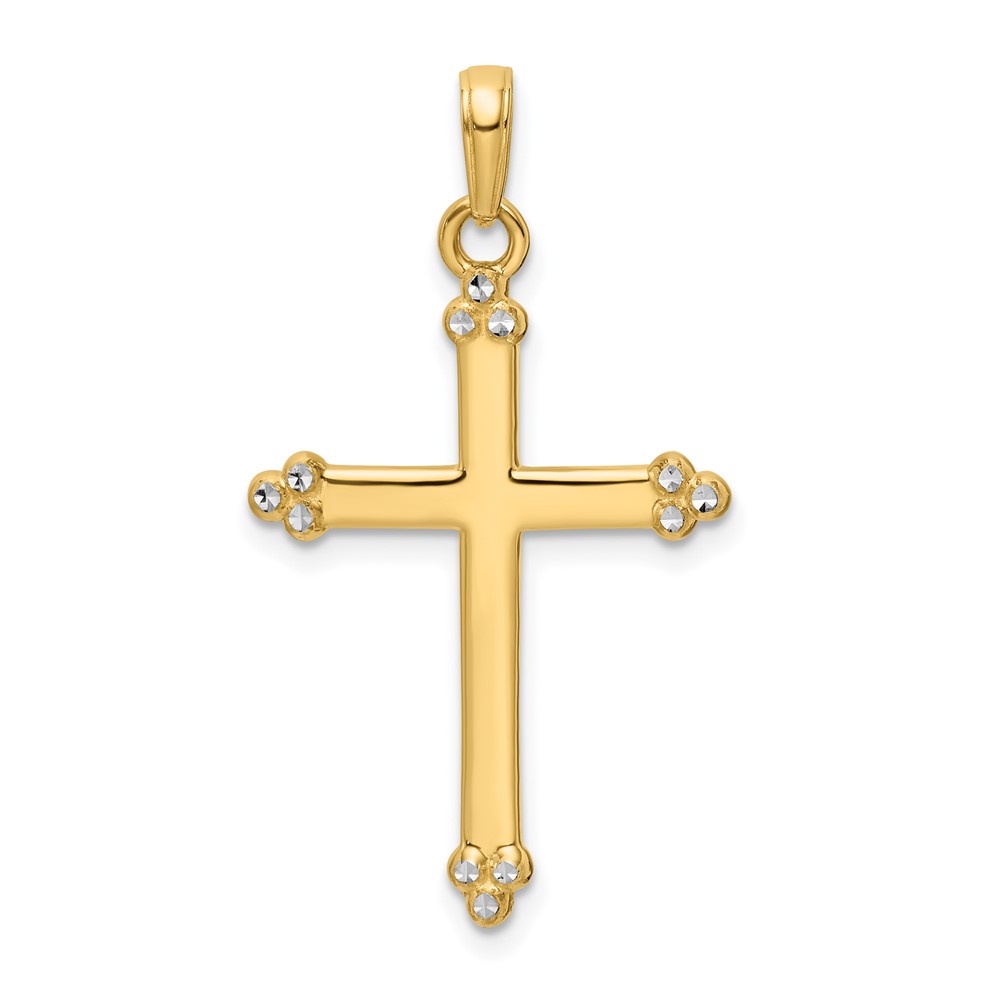 K9798.jpg 14K and White Rhodium Diamond-cut Budded Cross Pendant - Image 1