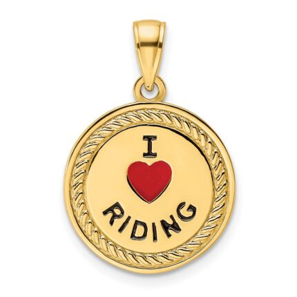 14K I HEART HORSES / I HEART RIDING Red Enameled Reversible Pendant