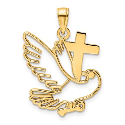 14K Polished Cut-out Dove and Cross Pendant