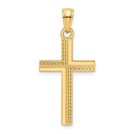 14K Polished Beaded Cross Pendant