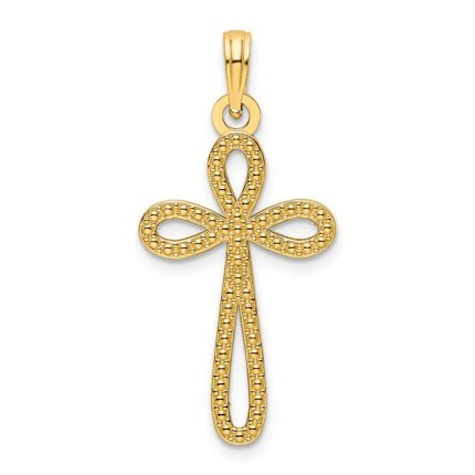 14K Beaded Cross Pendant