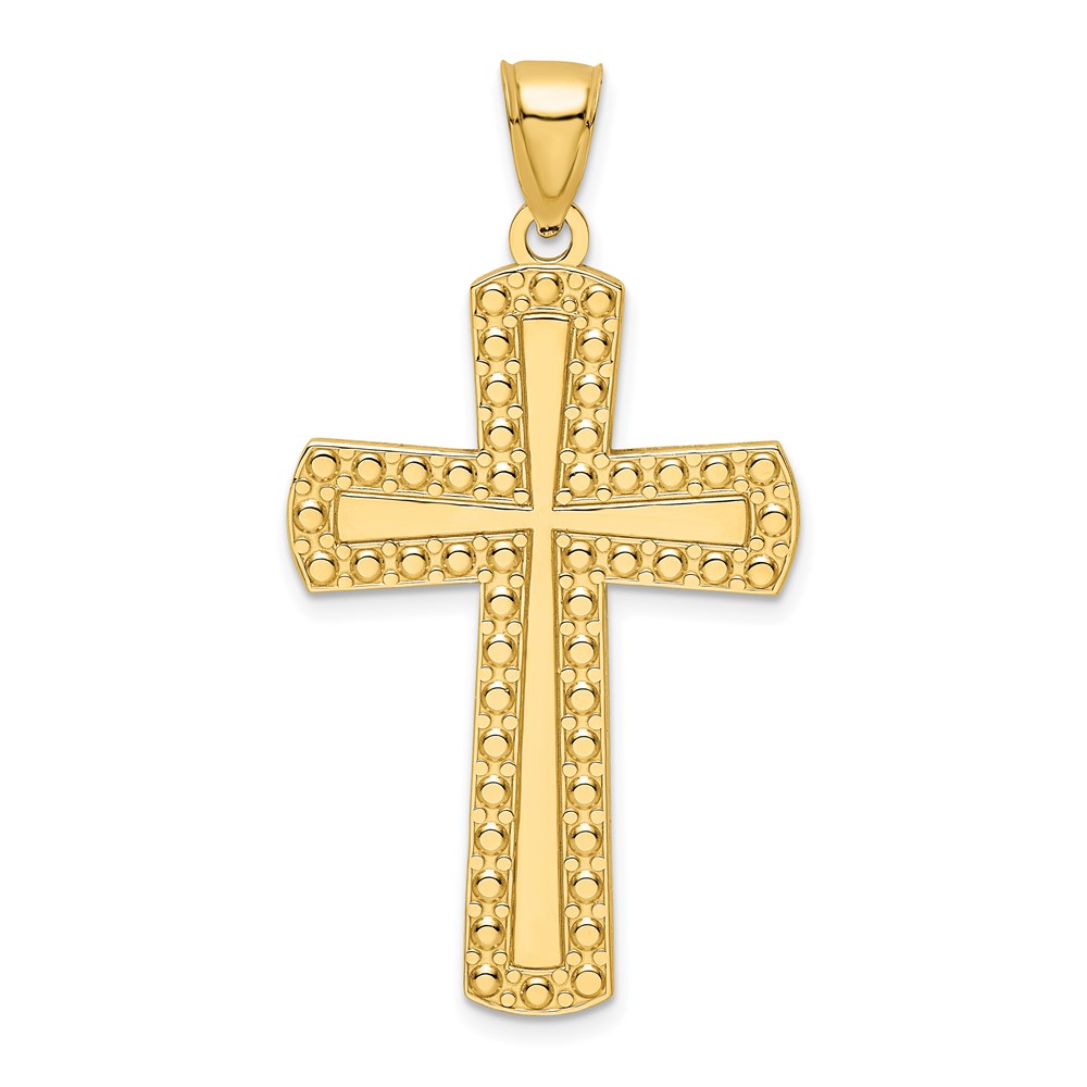 K9872.jpg 14K Large Polished Beaded Cross Pendant - Image 1