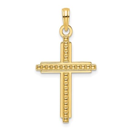 14K Polished Beaded Cross Pendant