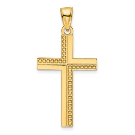 14K Polished Beaded Cross Pendant