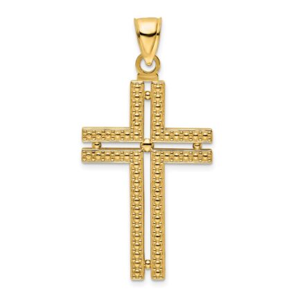 14K Polished Beaded Cross Pendant