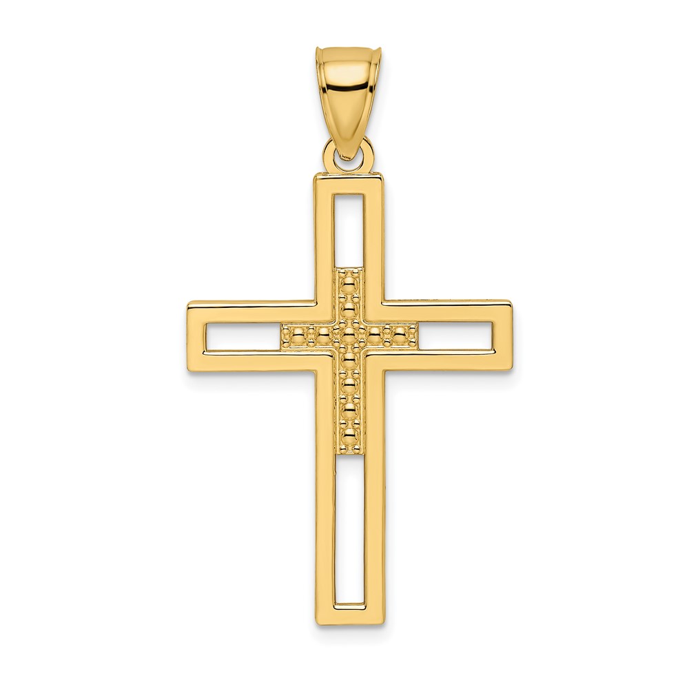 K9893.jpg 14k Beaded Polished Double Cross Pendant - Image 1