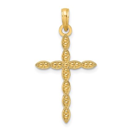 14K Polished and Beaded Design Cross Pendant
