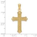 14K Polished and Textured Pointed Ends Fancy Cross Pendant - Image 3