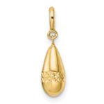 14K Polished Diamond-cut Teardrop with Spring Ring Clasp Charm - Image 4