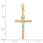 14K and White Rhodium Polished and Textured INRI Crucifix Cross Pendant - Image 3