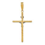14K and White Rhodium Polished and Textured INRI Crucifix Cross Pendant - Image 4