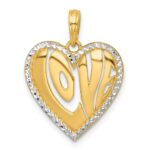 14k with White Rhodium Polished Cut-out LOVE In Heart Pendant