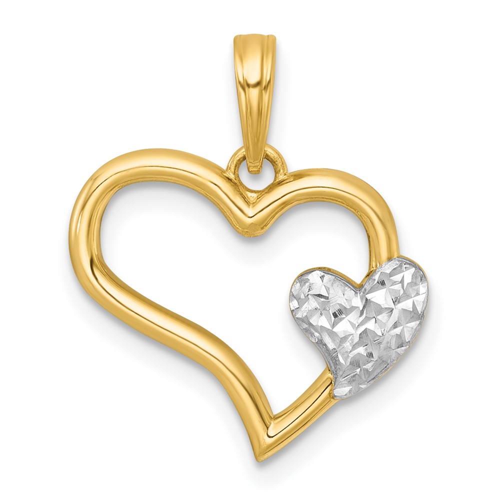 K9994.jpg 14k with White Rhodium Polished Heart Shape with Mini Heart Pendant - Image 1