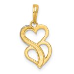 14k with White Rhodium Polished And Brushed Two Hearts Pendant - Image 3