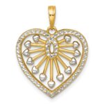 14k with White Rhodium Polished Fancy Cut-out Heart Pendant