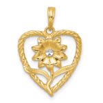 14k with White Rhodium Polished Flower In Twisted Heart Pendant
