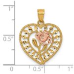 14k Two-tone Diamond-cut Polished Rose In Heart Pendant - Image 4