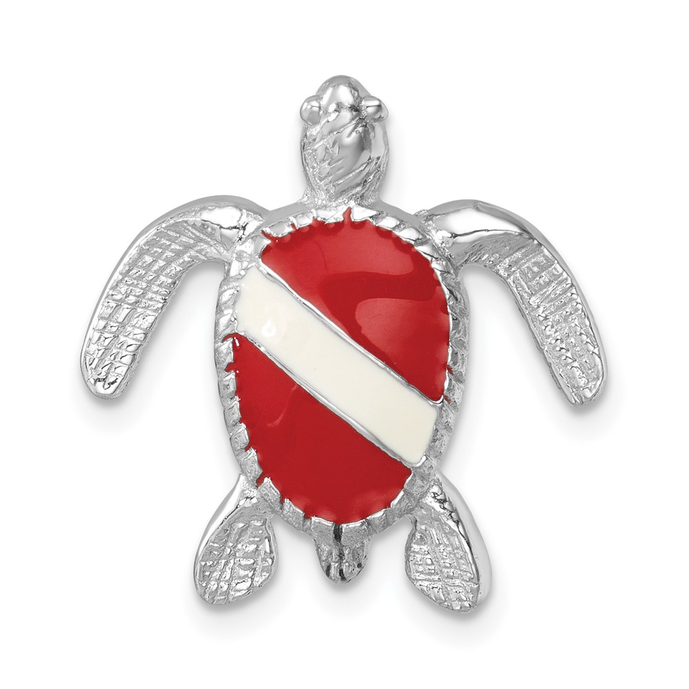 LP-020.jpg Sterling Silver Rhodium-plated Enameled Polished Dive Flag Turtle Chain Slide - Image 1